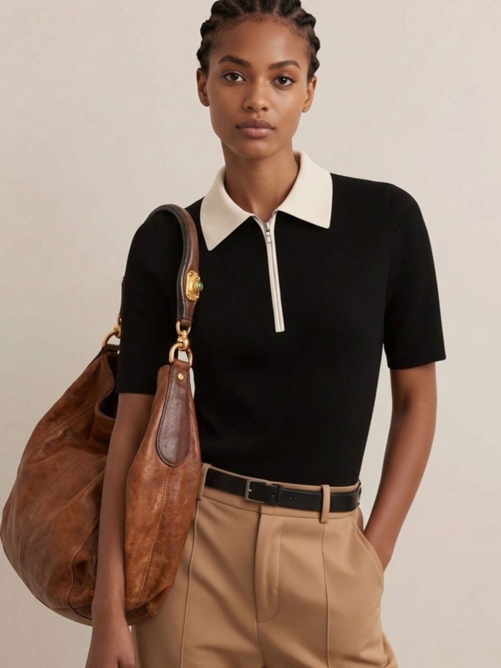Valentino Brown Leather Hobo Bag
